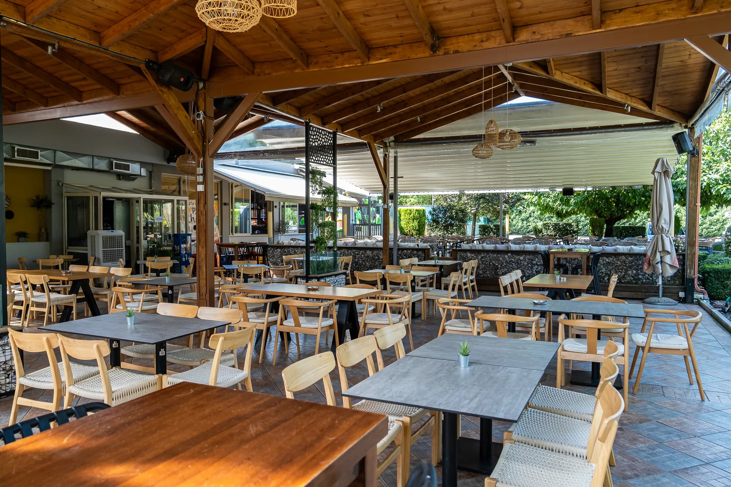 The space for events and large groups, under the timber roof