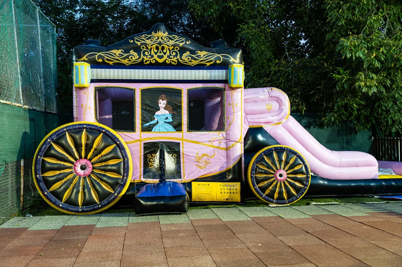 The inflatable carriage used for birthday parties